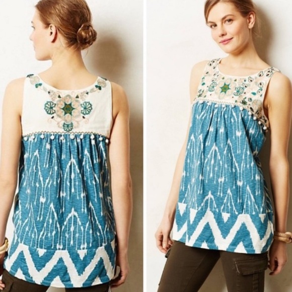Anthropologie Tops - Anthropologie Floreat Ikat Embroidered Top sz M